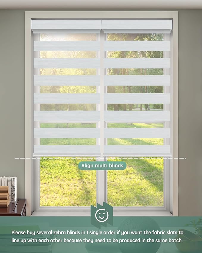 Yoolax Motorized Blinds with Remote, Motorized Zebra Shades Compatible with Alexa, Privacy Motorized Blinds, Zebra Shades for Windows Custom Size(V-Shimmer Layer White)