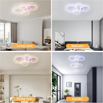 LED Ceiling Light 50W, Dimmable 4-Ring Flush Mount Fixture | Modern Ceiling Light Fixture with Remote, 3000K-6000K Adjustable, RGB Ambient Backlight, 3000LM for Bedroom Living Room