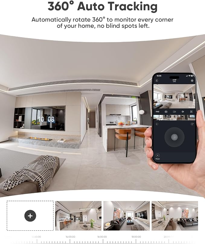 blurams 4MP Cameras for Home Security, 360° PTZ Pet Indoor Camera with Phone App, One-Touch Call, Dual-Band WiFi 6, Free Human/Pet/Motion/Sound/Cry Detection, Compatible with Alexa