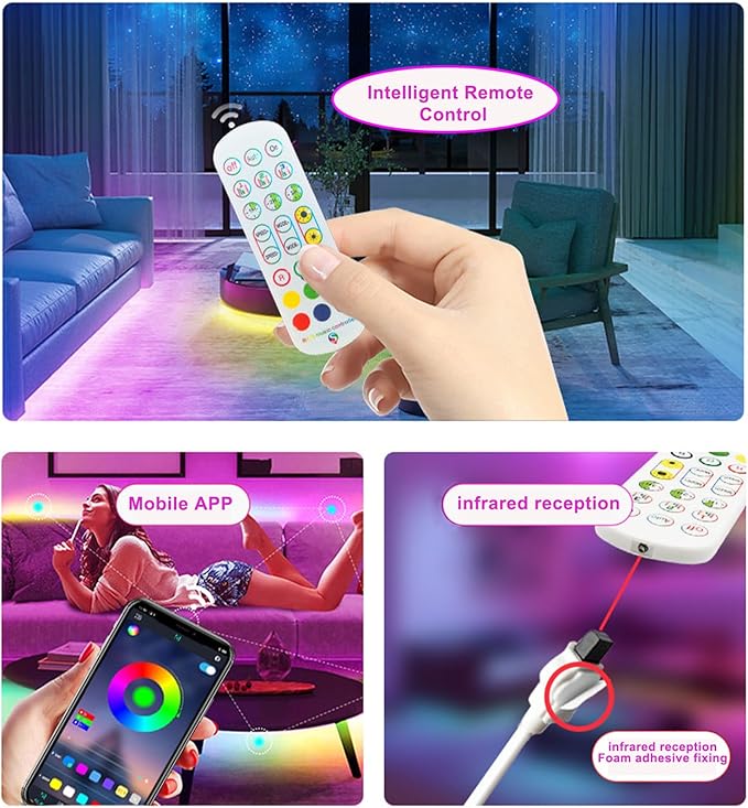 LED Strip Light Controller with APP, Music Sync and IR Remote for Upgrading 3-pin Led Lights Strip to Bluetooth Connection(2Pack)
