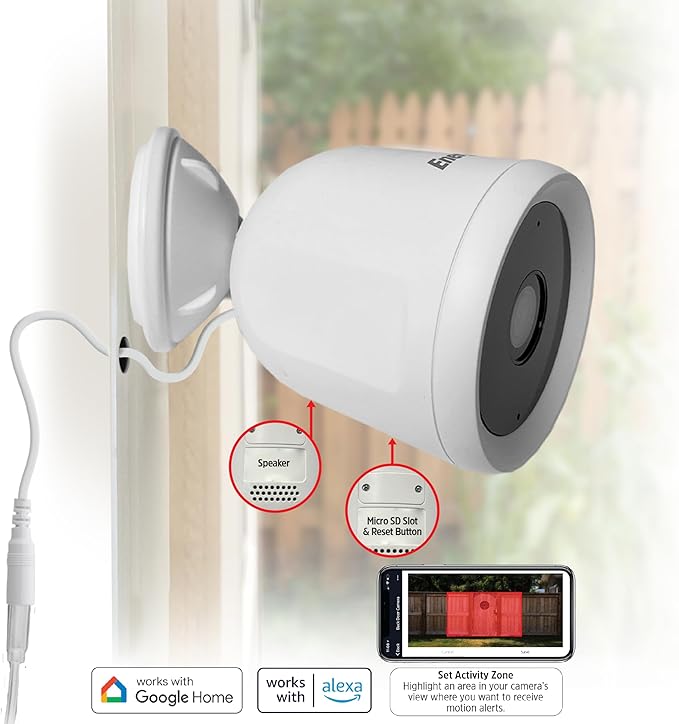 Energizer Smart Outdoor 1080P Security Camera with 2-Way Audio, Night Vision, Instant Alerts, Cloud Storage, Remote Access, Voice Control Compatible with Alexa & Google Assistant, Black