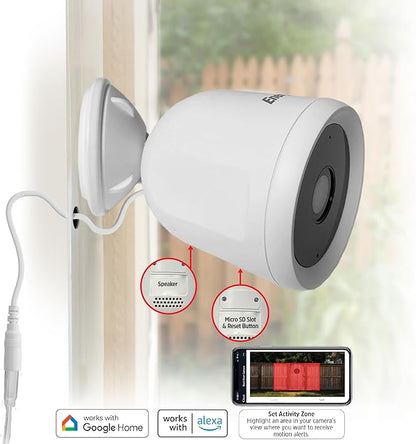 Energizer Smart Outdoor 1080P Security Camera with 2-Way Audio, Night Vision, Instant Alerts, Cloud Storage, Remote Access, Voice Control Compatible with Alexa & Google Assistant, Black