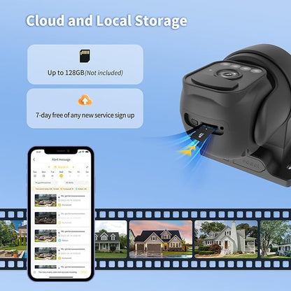 WY-LINK Solar Camera Outdoor Wireless, 360° Cameras for Home Security, Two-Way Talk, Auto Tracking, Light Alarm, Color Night Vision (Black)