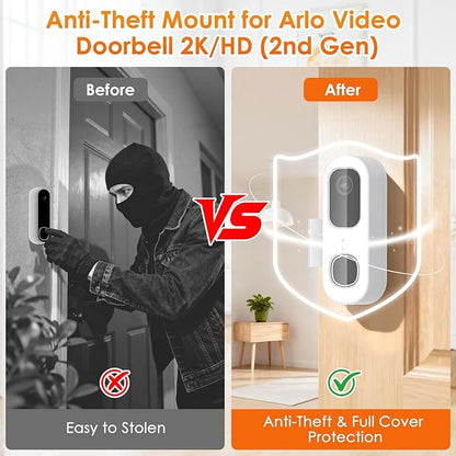 Anti-Theft Doorbell Mount for Arlo Video Doorbell 2K (2nd Gen), Arlo Camera Mount Easy No-Drill Mounting Bracket, Weatherproof Protection for Arlo Doorbell Camera, Ideal for Homes Apartments Rentals