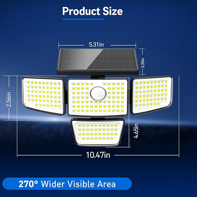 Adewalk 3000LM Solar Outdoor Lights - Upgraded 2Packs 4 Heads 188 LED Security Lights with Motion Sensor Lights, IP65 Waterproof 270° Wide Angle Flood Wall Lights for Home Darkroom Backyard