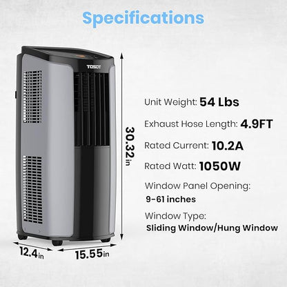 TOSOT 9,700BTU (5,000 BTU SACC) Portable Air Conditioner, Smart Wifi Control, AC Unit with Dehumidifier, Fan, Window Kit for Easy Installation, Cool Rooms Up to 300 Square Feet, Shiny Series