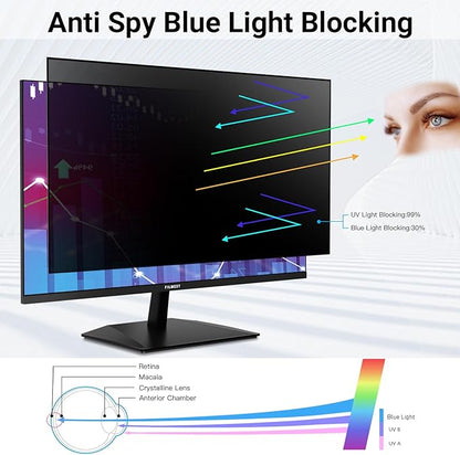 FILMEXT [2023 Upgrade Computer Privacy Screen Shield for 23 inch 16:9 Frameless Monitor, Anti Spy Blue Light Filter, Bubble Free, Easy On/Off Screen Protector for Computer Monitor