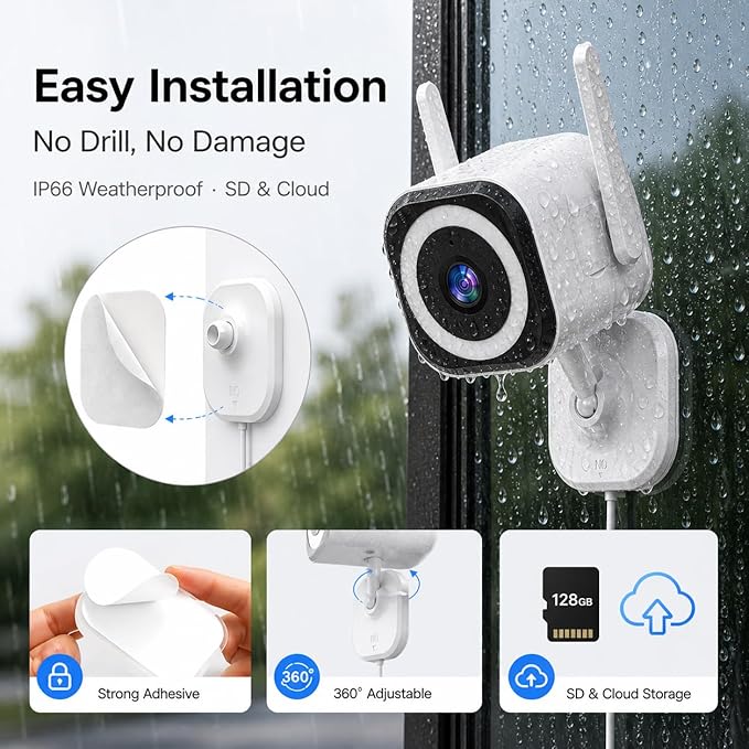 Cameras for Home Security Indoor Outdoor, Plug-in 2K Security Camera with Dual Antenna 5G/2.4G WiFi, 4X Zoom, Color Night Vision, Motion Detection, 2-Way Audio, Siren, IP66, SD/Cloud(2Pcs)
