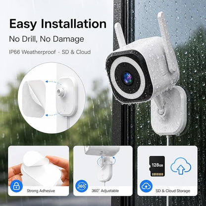 Cameras for Home Security Indoor Outdoor, Plug-in 2K Security Camera with Dual Antenna 5G/2.4G WiFi, 4X Zoom, Color Night Vision, Motion Detection, 2-Way Audio, Siren, IP66, SD/Cloud(2Pcs)