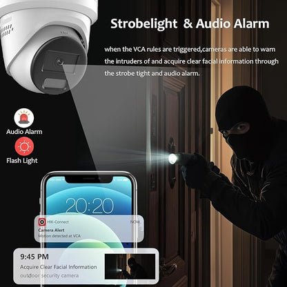 DS-2CD2387G2-LSU/SL Acusense 4K 8MP Color-Vu POE IP Dome Camera Outdoor, with Strobe Light and Audible Warning, 130dB True WDR, H.265+, Two Way Audio Human/Vehicle Detection, Work with Ⲏіkconnect