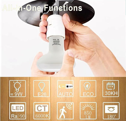 LUXON 9W BR25 Radar Motion Sensor Light Bulbs, Detector Dusk to Dawn 90W Equivalent,Smart Led Lamp Lighting,Indoor Auto On/Off E26 Base Cool White 6000K