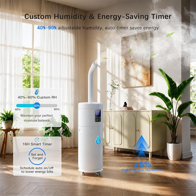 Humidifiers for Large Room Home Bedroom 2000 sq.ft. 17L/4.5Gal Large Humidifier with Extension Tube & 4 Speed Mist,Top Fill Wholehouse Humidifier with 360°Nozzle for Plant Office Commercial Greenhouse