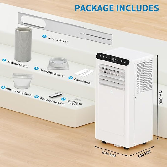 GarveeLife Portable Air Conditioners, 8,000 BTU for Rooms up to 350 Sq.Ft., Smart Compact AC Unit with Cooling, Dehumidifier, Fan, Remote Control and Window Kit, White