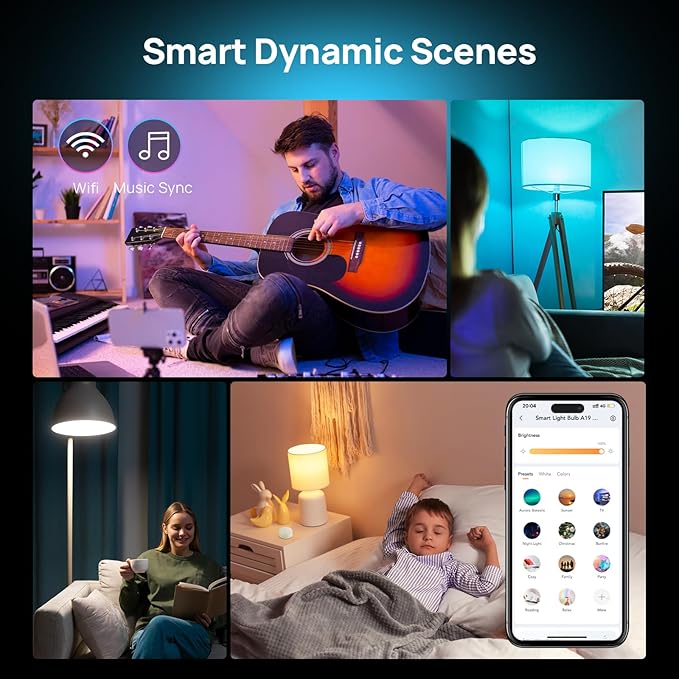 Consciot Smart Light Bulbs with Remote Control, LED Light Bulb That Works with Alexa & Google Home, Color Changing Light Bulb, A19 E26 2.4Ghz WiFi Light Bulbs 60 watt equivalent, 800lm Dimmable 6 Pack