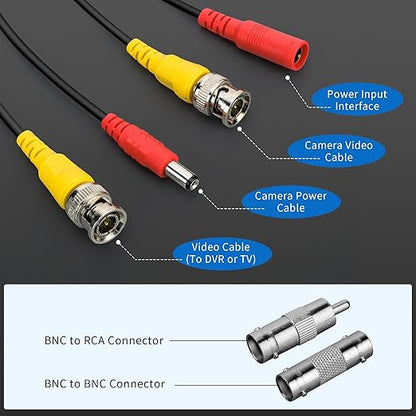 1 Pack 25ft BNC Video Power Cable Security Camera Cable Wire Cord for CCTV DVR Surveillance System with Connectors (BNC Female and BNC to RCA) (Black, 25FT)