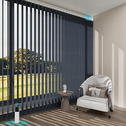 Motorized Sheer Vertical Blinds with Remote, Light Filtering Vertical Blind Sliding Door Blinds Remote Control Blinds for Sliding Glass Door Customize(Elegant Denim Blue)