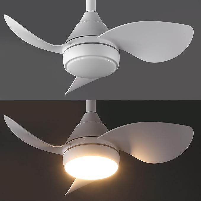 OVAL AIR AIR8000B Albini 22" Contemporary Minimalist 6-Speed Metal Mobile-App/Remote-Controlled Dimmable Smart Integrated LED Ceiling Fan for Living Room, Bedroom, Office, Frost White