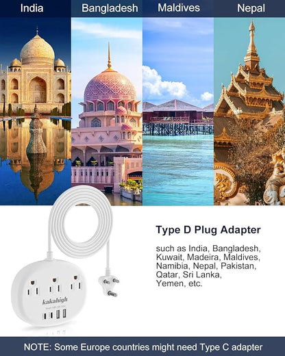 India to US Plug Adapter, India Extension Cord 3FT
