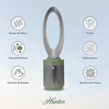 Hunter ExtremeAir Tower Bladeless Air Purifier. 2-in-1 Air Purifiers for Home & Bladeless Fan Combo. Bedroom Air Purifier Cooling Fan. Oscillating, 9 Speeds, Touch Control. Taupe.