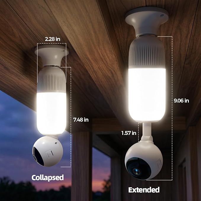 2K Light Bulb Security Cameras Outdoor Indoor - 355° Manual Pan