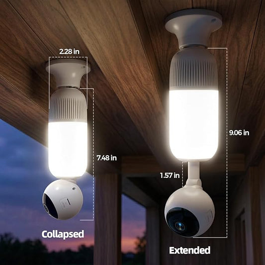 2K Light Bulb Security Cameras Outdoor Indoor - 355° Manual Pan