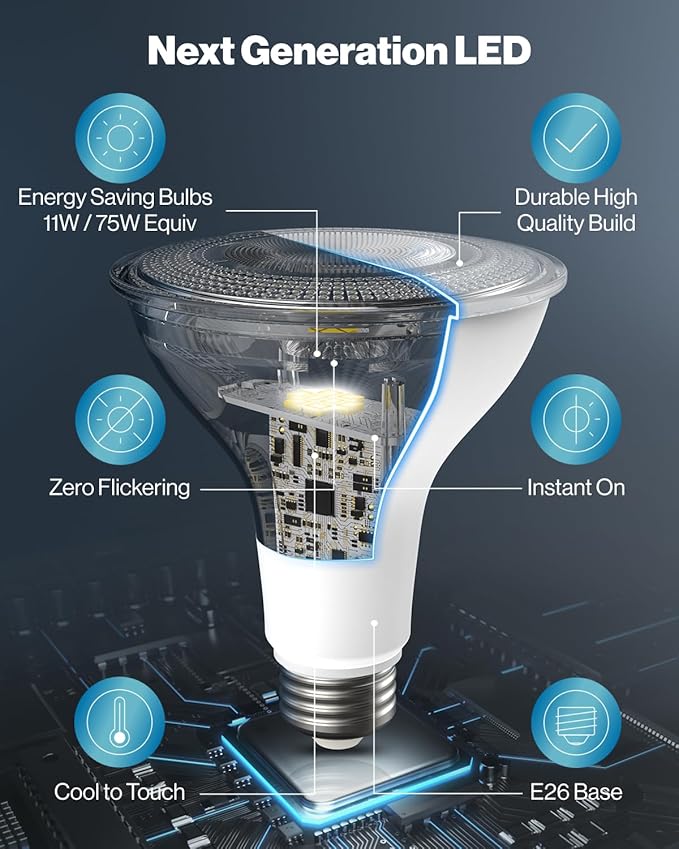 Sunco PAR30 LED Bulb, Exterior Flood Lighting, Long Neck Recessed Light Bulbs, 1200 LM, 11W (75W Equivalent), 3000K Warm White, Dimmable, E26 Base, High Brightness, Indoor/Outdoor UL 6 Pack.