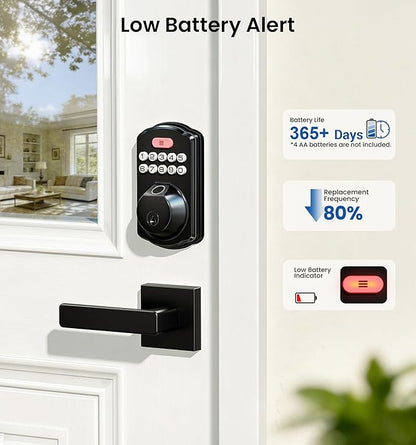 Veise KS02A Fingerprint Keyless Entry Door Lock, Auto Lock, Electronic Keypad Deadbolt for Front Door, Biometric, Anti-Peeping Password, Easy Install, Matte Black