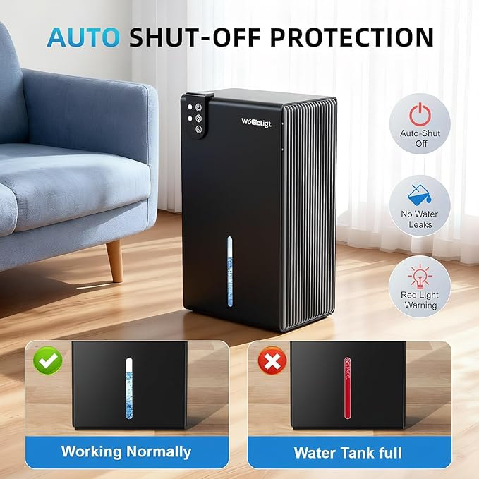Dehumidifier for Home up to 1000 sq. ft, Small Quiet Dehumidifier with Drain Hose, 98oz Water Tank, Auto Shut Off & 7-Color Ambient Light, for Bedroom, Bathroom, Basement, Living Room (Black)