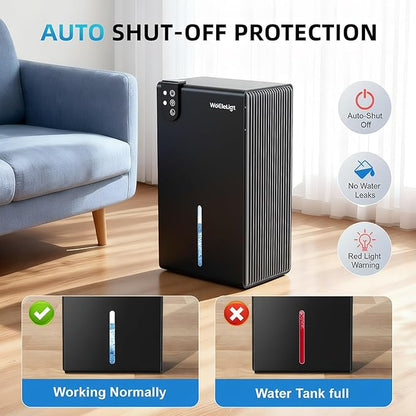 Dehumidifier for Home up to 1000 sq. ft, Small Quiet Dehumidifier with Drain Hose, 98oz Water Tank, Auto Shut Off & 7-Color Ambient Light, for Bedroom, Bathroom, Basement, Living Room (Black)