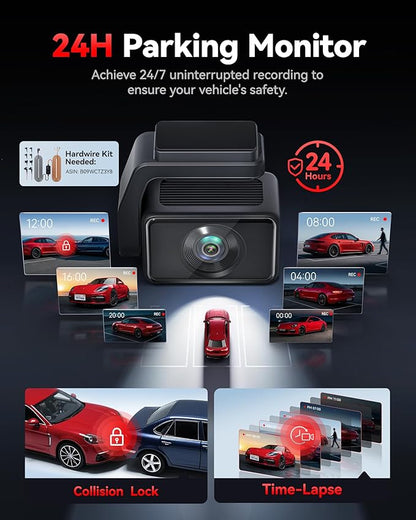 REDTIGER F4 Pro 4K Mini Dash Cam Front and Rear, STARVIS 2 Night Vision, 128GB Card Included, 5.8GHz WiFi 6 Instant Export, 2.2" Touch Screen Dash Camera for Cars, Voice Control, 24H Parking Mode