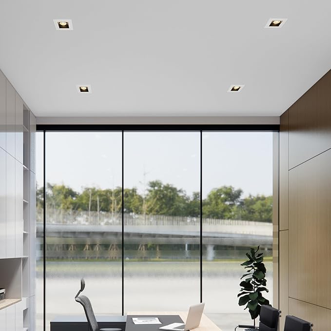 Maxxima 4 in. Ultra-Thin Recessed Anti-Glare LED Downlight, Canless IC Rated, 5 Color Temperature Selectable 2700K/3000K/3500K/4000K/5000K, Dimmable Square White/Black Trim, 90 CRI