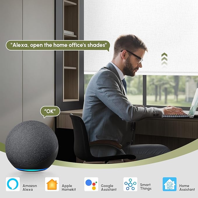 FineTell Motorized Blinds with Remote, 100% Blackout Roller Shades Compatible with Alexa,Apple Homekit,Google Home APP and Voice Control, Customized Electric Blinds (100% Blackout Classic White)