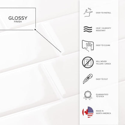 Smart Tiles Peel and Stick backsplash, Subway Pure White, 11.55"x8.38" | Pack of 5 (2.8 sq ft), Glossy, Heat/Moisture Resistant, Low VOC, Kitchen/Bathroom, Renter Friendly, Made in Canada