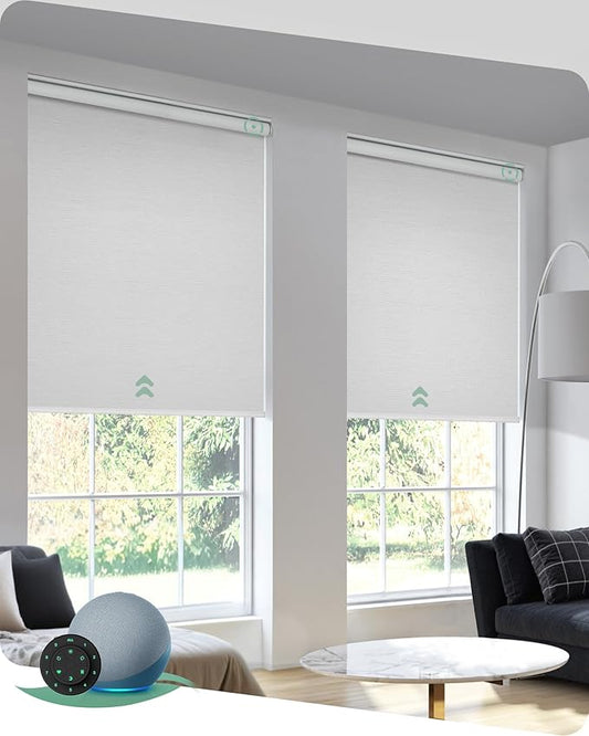 Yoolax Motorized Blinds with Remote, 100% Blackout Smart Blinds for Bedroom Home Office, Automatic Roller Window Shades Work with Alexa Voice Control, No Valance (Jacquard White, 38" W x 72" H)