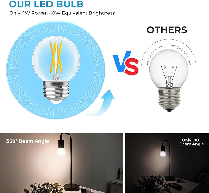GvvooHome E26 G16.5 Edison LED Bulb, Dimmable 4W 40W Equivalent, 4000K Neutral White, Round Globe Bulbs for Chandeliers, Ceiling Fan, Vanity & Pendant Lights, 90+ CRI, 400LM, 6 Pack