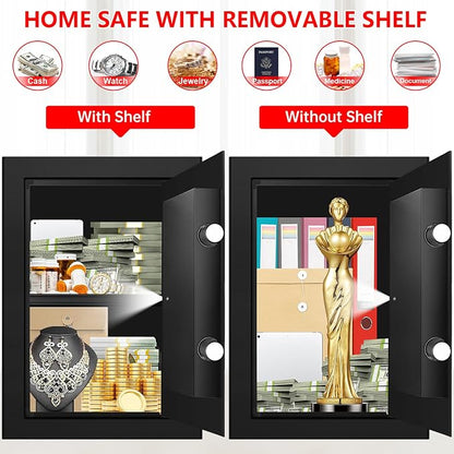 3.4 Cub Large Safes for Home Use, Digital Home Safe Box Fireproof Waterproof with Programmable Keypad, Spare Keys and Removable Shelf, Anti-Theft Fire Proof Safe for Document Money Valuables