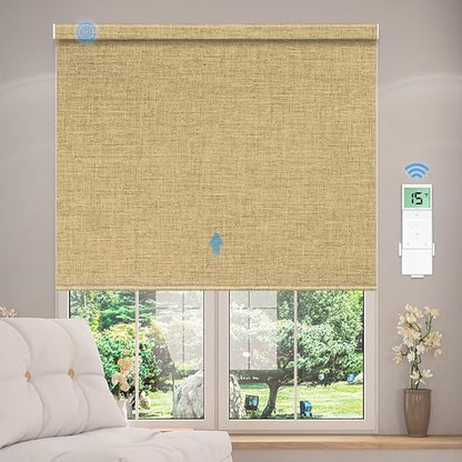 Tokblind Motorized Blackout Roller Shade Fabric Covered Valance and Bottom Rod, Remote Control Electric Window Blind Compatible with Alexa Google via Hub, Custom Size (Dark Coffee - Wrapped Fabric)