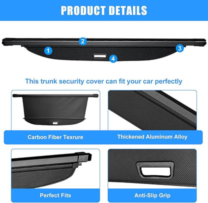AUXKO Retractable Cargo Cover for GMC Acadia/Chevy Traverse 2026-2024/ Buick Enclave 2025 2026, Trunk Cover Luggage Security Cover Shielding Shade Anti-Peeping Luggage Privacy Screen, Carbon Fiber