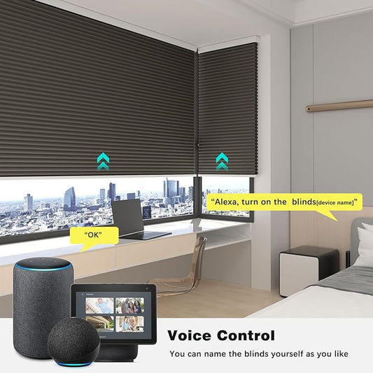 Changshade Motorized Blackout Cellular Shades for Indoor Windows Smart Blinds Automatic Electric Power with Remote Control, Custom Size Honeycomb Blind Compatible with Alexa, Google Home, Taupe