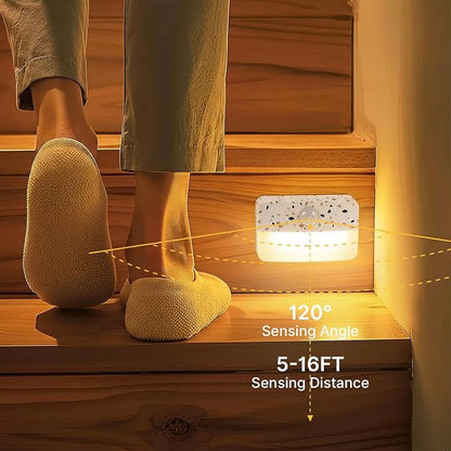 Guankai 16 Pack Motion Sensor Stair Light for Indoor, Battery Operated Closet Lights, Wireless Stick on Anywhere Hallway Lamp, Portable Led Night Lamps for Bedroom Under Cabinet Kitchen,Terrazzo White