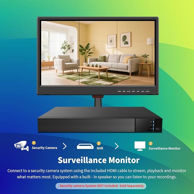 Jexiop 19” Security Monitor,Small Surveillance Monitor HDMI VGA and BNC Input,Computer Monitor with Speakers for CCTV DVR Office and Home Security Camera System Surveillance