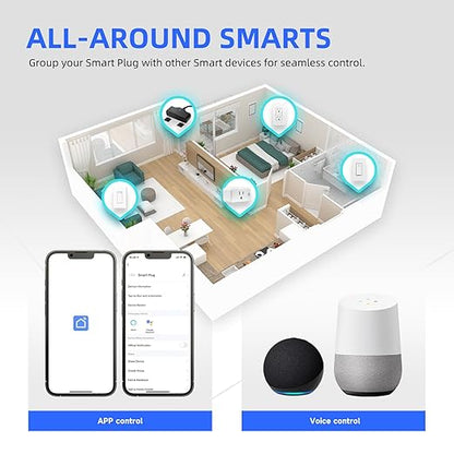 Mini Smart Plug, 15A WiFi Plugs Work with Alexa & Google Assistant, Smart Outlet with Timer & Group Controller, WiFi Outlet for Home, No Hub Required,2.4G WiFi Only, ETL&FCC Approvel, White, 2 Pack