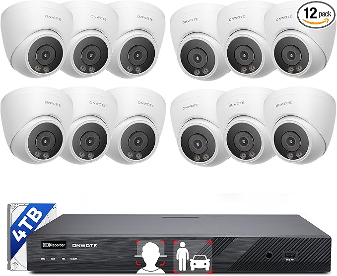 ONWOTE Face Recognition & AcuSearch, 12MP NVR 16 Channel PoE Security Camera System, 12x 6MP Color Night Vision IP Cameras, 4K 6K 16CH Commercial NVR, Total 960ft Cables, Wired CCTV for Business Home