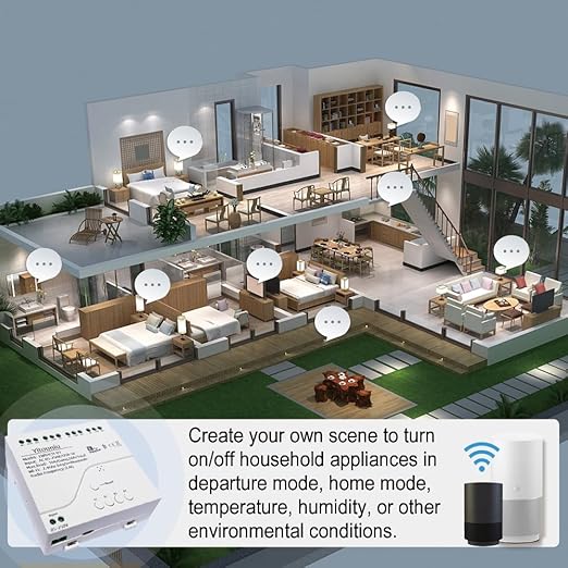 EWeLink 4CH Smart WiFi 85-250V Switch Controller, APP Remote Control, Bluetooth RF Remote Control, Point/Self-Locking/Interlocking, Compatible with Alexa