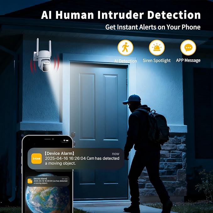 WY-LINK Solar Camera Outdoor Wireless, 360° Cameras for Home Security, Two-Way Talk, Auto Tracking, Light Alarm, Color Night Vision (2, White, Wi-Fi)