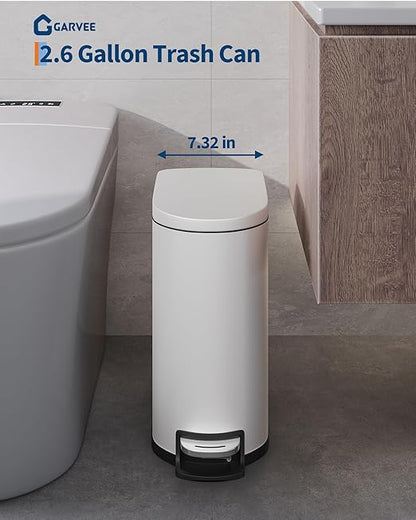Garvee 13 gal (50 L) and 2.6 gal (10 L) Metal Trash Can Combo Set, Rustproof Garbage Can with Lid, Step-on Trash Bin with Inner Bucket, Rear Handle, White