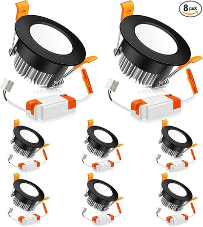 LEDLightsWorld 2 inch LED Recessed Lighting Dimmable Downlight, 3W(35W Equivalent), 3000K Warm White, Black LED Recessed Light with LED Driver (8 Pack)