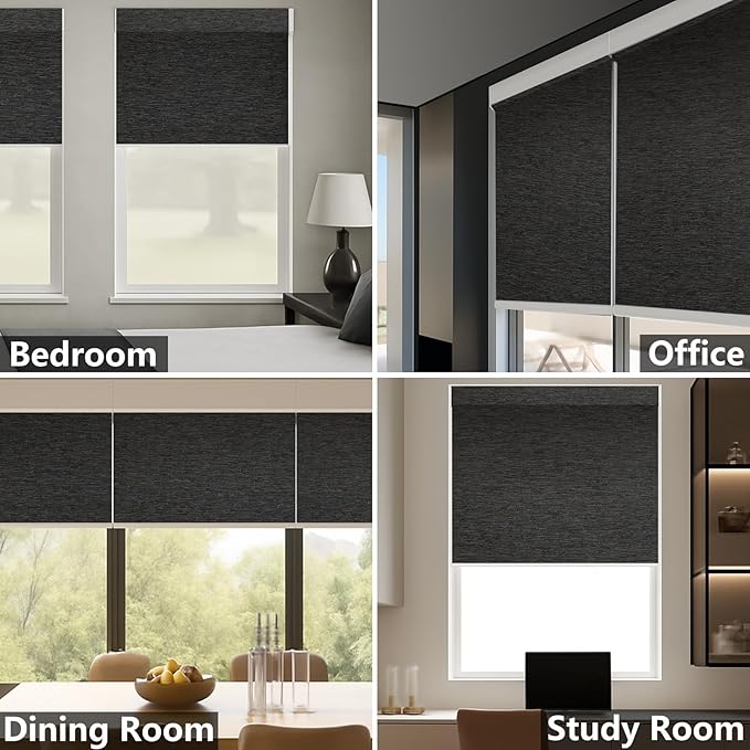 Motorized Blackout Roller Shades with Remote – Smart Blinds for Bedroom, Alexa Google Home Siri, Matter Compatible, Custom Electric Window Shades, Cordless Rechargeable
