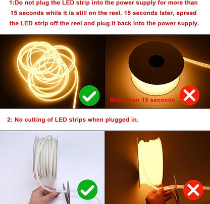 BENLUN AC 110V COB LED Strip Lights Outdoor Waterproof 65.6ft, 2700K Warm White Super Bright 200W CRI 90+ LED Rope Light, IP65 Flexible Cuttable, for Bedroom Garden Commercial House