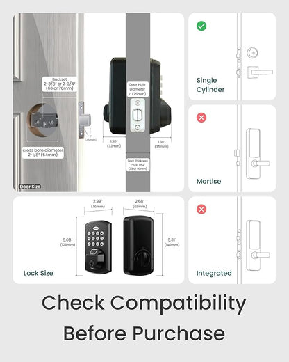DESLOC A100F Keypad Fingerprint Door Lock, Keyless Entry Door Lock, Smart Lock Deadbolt for Front Door, Easy Installation, Emergency Power Port,12 Months Battery, IP54 Waterproof, 5 Keys